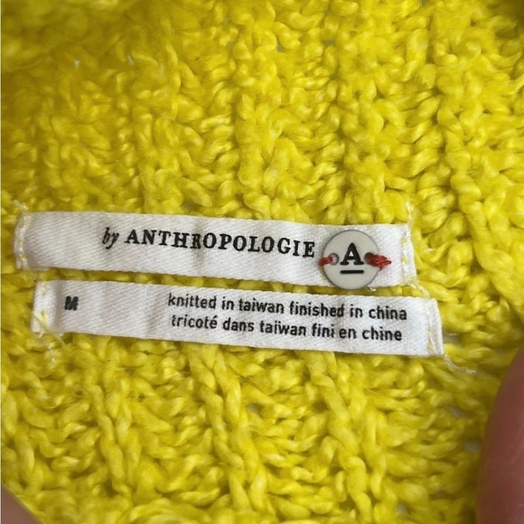 Anthropology lemon yellow funnel neck knit sweater size medium - Picture 9 of 10